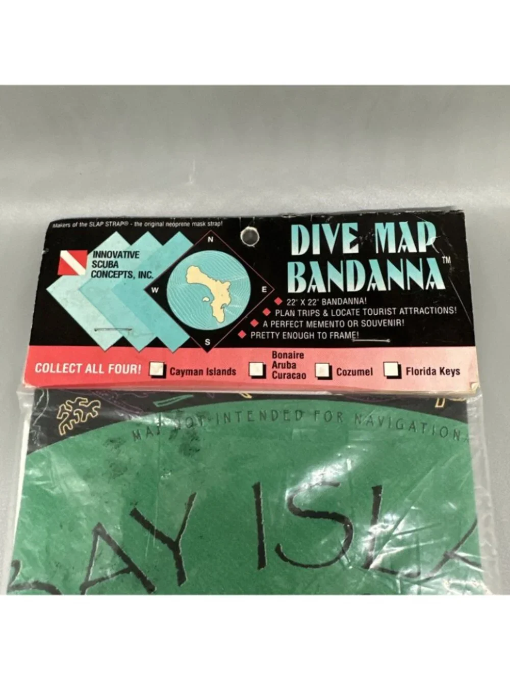 90s Innovative Scuba Concepts Dive Map Bandana Vintage Map 80s Green Red Rare